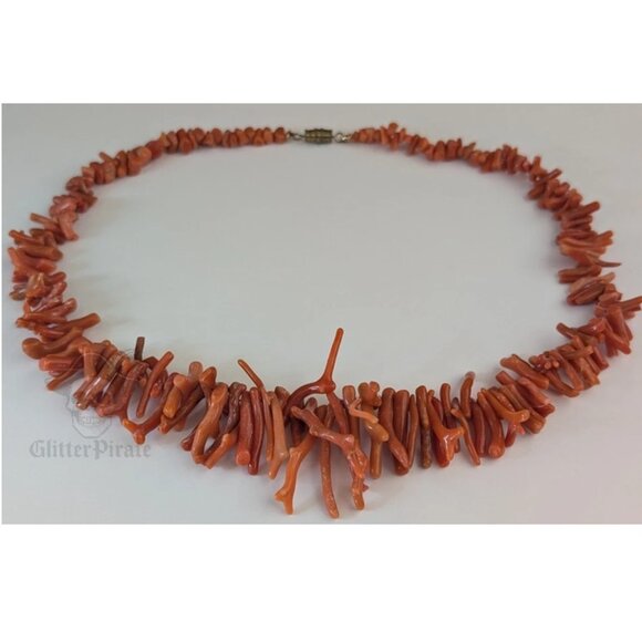 Antique Jewelry - 19" Antique 35.5mm Graduated Natural Orange Mediterranean Branch Coral Necklace